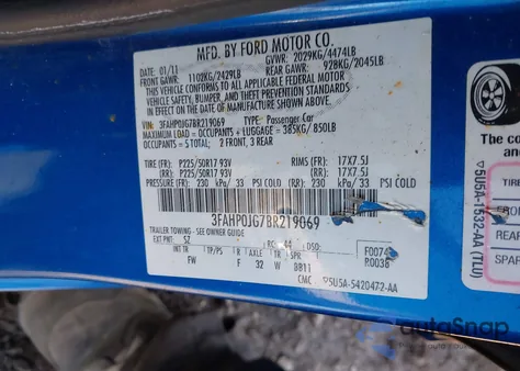 2011 Ford Fusion Sel из США, поврежденный, VIN 3FAHP0JG7BR219069